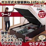 お客様組立 跳ね上げ収納ベッド 【縦開き】セミダブル 深さラージ【薄型プレミアムボンネルコイルマットレス付】フレームカラー：ダークブラウン マットレスカラー：ホワイト お客様組立 簡単組立らくらく搬入ガス圧跳ね上げ収納ベッド Mysel マイセル