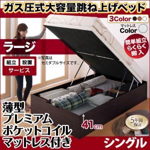 【組立設置費込】跳ね上げ収納ベッド 【縦開き】シングル 深さラージ【薄型プレミアムポケットコイルマットレス付】フレームカラー：ナチュラル マットレスカラー：ホワイト 組立設置付 簡単組立らくらく搬入ガス圧跳ね上げ収納ベッド Mysel マイセル