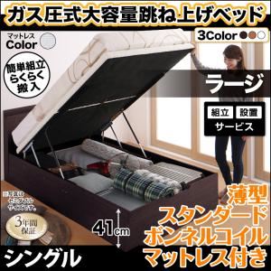 【組立設置費込】 収納ベッド 【縦開き】 シングル 深さラージ 【薄型スタンダードボンネルコイルマットレス付】 フレームカラー：ダークブラウン マットレスカラー：ホワイト 搬入楽々棚コンセント跳ね上げベッド Free-Gate フリーゲート