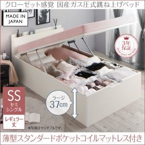 お客様組立 収納ベッド 【縦開き】セミシングル レギュラー丈 深さラージ 【薄型スタンダードポケットコイルマットレス付】 フレームカラー：ホワイト マットレスカラー：ホワイト クローゼット跳ね上げベッド aimable エマーブル