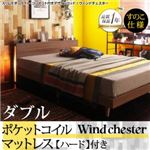 ベッド ダブル すのこ仕様 【ポケットコイルマットレス:ハード付き】 フレームカラー:ブラック マットレスカラー:アイボリー スリムモダンライト付きデザインベッド【Wind Chester】ウィンドチェスターの画像