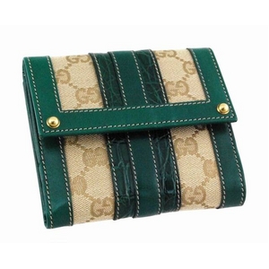GUCCI(グッチ) Wホック財布 224475 FWC3T 9578 ジャガードキャンバス×牛革(サンドGG×ダークグリーン) - 拡大画像