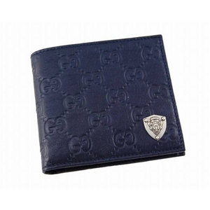 GUCCI（グッチ） 二つ折り財布 203602 BEG1N 4166 型押し牛革 ダークブルー