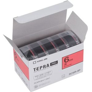 キングジム テプラPROテープ エコパック 5個入 SC6R-5P（赤／黒文字 6mm幅）