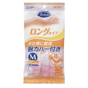 ファミリー ビニール うす手 ロングタイプ 腕カバー付き M ピンク 1双