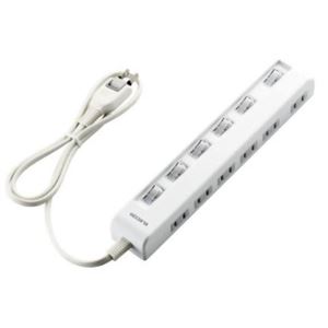 エレコム 省エネタップ／個別スイッチ／横挿し／6個口／2m／ホワイト T-E05-2620WH