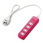 エレコム OAタップ／カラースタイル／雷ガード／スイッチ無／4個口／1m／ピンク T-PN01-2410PN