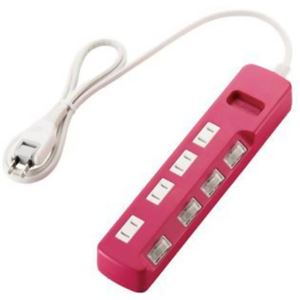 エレコム OAタップ／カラースタイル／雷ガード／個別スイッチ／4個口／1m／ピンク T-PN02-2410PN