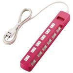 エレコム OAタップ／カラースタイル／雷ガード／個別スイッチ／6個口／2m／ピンク T-PN04-2620PN