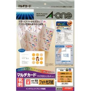 エーワン マルチカード 名刺 マイクロミシンカットタイプ フォト光沢紙 10面付 10シート入 51041
