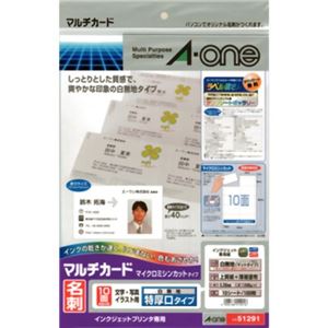 エーワン マルチカード 名刺 マイクロミシンカットタイプ ホワイト 特厚口タイプ 10面付 10シート入 51291