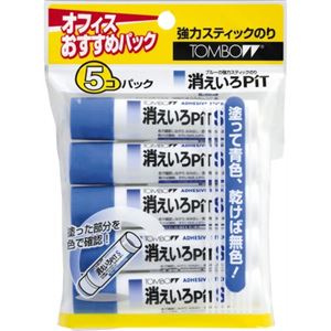トンボ鉛筆 スティックのり 消えいろピットS 5コパック HCA-513