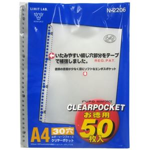 LIHIT LAB ルポ・リーンフォース・クリヤーポケット お徳用パック A4縦 30穴 N-2206