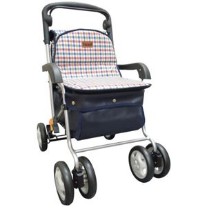 幸和製作所 テイコブ シルバーカー ウォーキングステッキキャスター（杖立て付） R300 チェックブルー