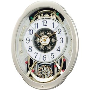 リズム時計 電波からくり時計 スモールワールドブルーム シャンペンゴールド（白） 4MN500RH18