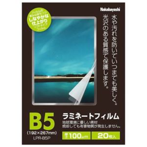 ナカバヤシ ラミネートフィルム Pタイプ 100ミクロン B5サイズ LPR-B5P-SP 20枚