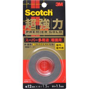 （まとめ買い）3M スコッチ 超強力両面テープ プレミアゴールド スーパー多用途(粗面用) 12mm KPR-12×6セット - 拡大画像
