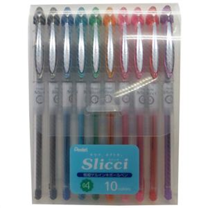 ぺんてる ゲルインキボールペン スリッチ 0.4mm 極細 10色セット BG204-10