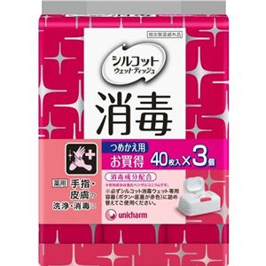 （まとめ買い）シルコット ウェットティッシュ 消毒 つめかえ用 40枚入×3個(120枚入)×24セット