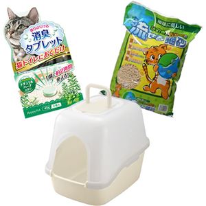 （まとめ買い）【数量限定】コロル フード付きネコトイレ 猫砂・消臭タブレット付きお買い得セット×2セット - 拡大画像