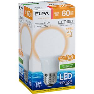 （まとめ買い）エルパ(ELPA) LED電球 一般電球A形 60W形 E26 電球色 広配光 LDA8L-G-G5016×2セット - 拡大画像
