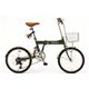 20インチ折りたたみ自転車 シマノ6段変速付 カゴ／カギ／ライト付 グリーン BF-K206-GR - 縮小画像1