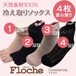 Carelance(ケアランス) フロッシュ 4枚重ね履きソックス　ブラック×ピンク