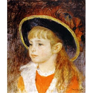 世界の名画シリーズ、プリハード複製画 ピエール・オーギュスト・ルノアール作 「青い帽子の少女」 - 拡大画像
