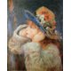 世界の名画シリーズ、最高級プリハード複製画 ピエール・オーギュスト・ルノアール作 「野の花の帽子をかぶった少女」 - 縮小画像1