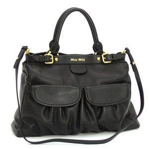 MIUMIU�i�~���E�~���E�j �V�����_�[�o�b�O VITELLO CARIBU RR1598 F0002 �u���b�N
