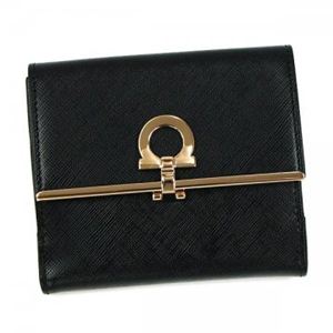 Ferragamo（フェラガモ） Wホック財布 GANCINI ICONA VITTEL 224639 530941 NERO／VANILLA