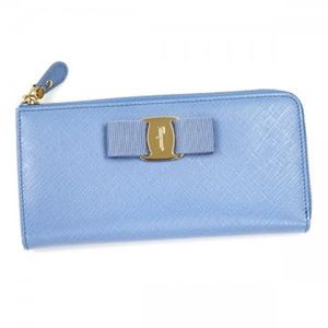 【9月15日まで限定販売】Ferragamo（フェラガモ） 長財布L字ファスナー 22C124 600258 FLEUR BLEUE