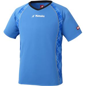 ニッタク（Nittaku） 男女兼用卓球ユニフォーム ユニ Vチェックスシャツ NW2171 ブルー XO - 拡大画像