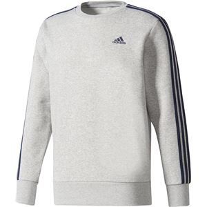 adidas(アディダス) M ESSENTIALS 3ストライプス クルーネックスウェット (裏起毛) DKQ26 ミディアムグレイヘザー×カレッジネイビー J/O