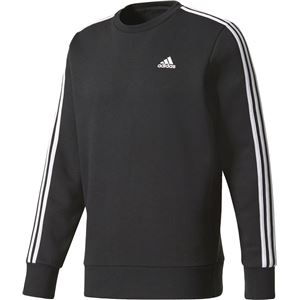 adidas(アディダス) M ESSENTIALS 3ストライプス クルーネックスウェット (裏起毛) DKQ26 ブラック×ホワイト J/L