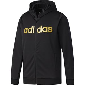 adidas(アディダス) M ESSENTIALS ビッグリニアロゴ ウォームアップフルジップパーカー DUV64 ブラック×ゴールドメット J/L