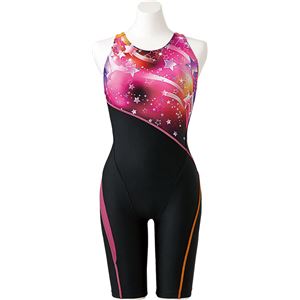 ARENA（アリーナ） AQUA EXA サークルバックスパッツ（着やストラップ・ぴったりパッド） FLA7705W ブラックピンク×ブラック×FピンクオレンジV×ブラック O