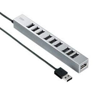 サンワサプライ 磁石付き10ポートUSB2.0ハブ（シルバー） USB-HUB256SV