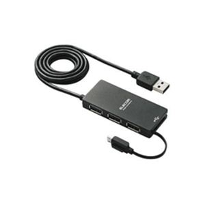 エレコム 充電／通信用microBケーブル付きUSBハブ U2H-MB401SBK