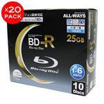 ALL-WAYS BD-R 6倍速 200枚セット（Pケース入り10枚×20パック） ABD25-6XB10PW