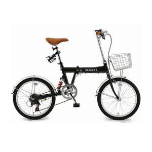 20インチ折りたたみ自転車 シマノ6段変速付 カゴ／カギ／ライト付 ブラック BF-K206-BK