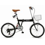 20インチ折りたたみ自転車 シマノ6段変速付 カゴ／カギ／ライト付 ブラック BF-K206-BK