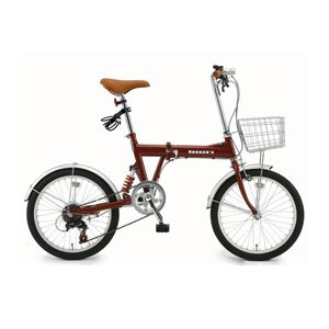 20インチ折りたたみ自転車 シマノ6段変速付 カゴ／カギ／ライト付 レッド BF-K206-RD