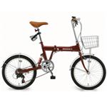 20インチ折りたたみ自転車 シマノ6段変速付 カゴ／カギ／ライト付 レッド BF-K206-RD