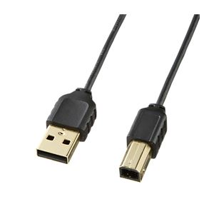 （まとめ）サンワサプライ 極細USBケーブル（USB2.0A-Bタイプ） KU20-SL10BK【×5セット】 - 拡大画像