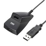 （まとめ）サンワサプライ 手元延長用2ポートUSB2.0ハブ（ブラックケーブル長0.6m） USB-HEX206BK【×3セット】