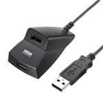 （まとめ）サンワサプライ 手元延長用2ポートUSB2.0ハブ（ブラックケーブル長1.5m） USB-HEX215BK【×3セット】