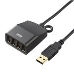 （まとめ）サンワサプライ 延長用4ポートUSB2.0ハブ（ブラックケーブル長0.6m） USB-HEX406BK【×3セット】