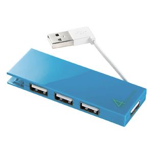 （まとめ）サンワサプライ ケーブル収納4ポートUSB2.0ハブ（ブルー） USB-HMB406BL【×3セット】 - 拡大画像