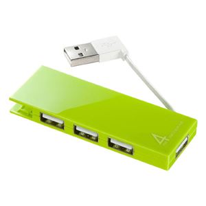 （まとめ）サンワサプライ ケーブル収納4ポートUSB2.0ハブ（グリーン） USB-HMB406G【×3セット】 - 拡大画像